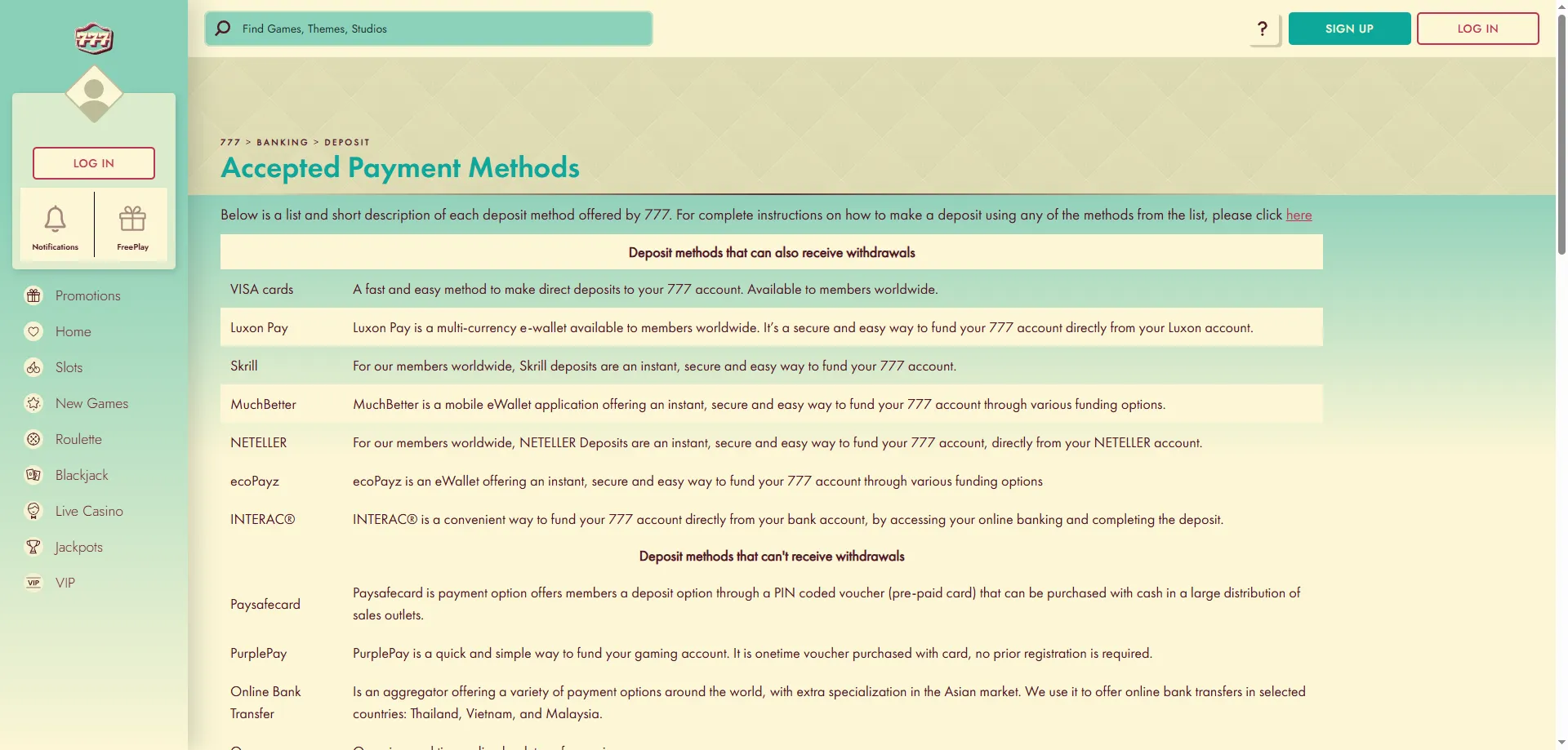 777 Casino deposit and withdrawal methods — secure mobile payments